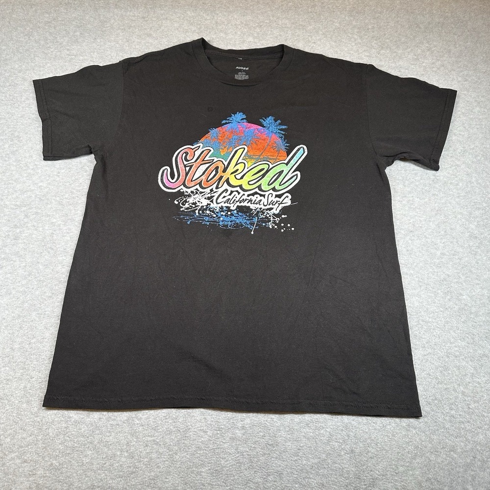 Stoked California Surf T-shirt Mens L Abound Black 90s Retro Graphic